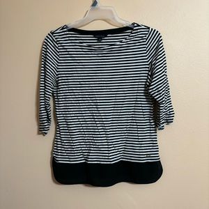 NWOT Tommy Hilfiger Black&White Striped Long Sleeve Shirt Blouse Large